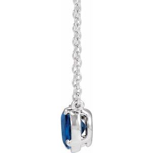 14K White Gold Lab-Grown Blue Sapphire Claw-Prong Bezel-Style 18" Necklace – image 2