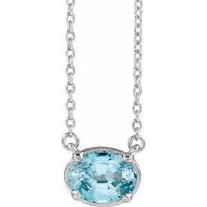 14K White Gold Natural Blue Zircon Claw-Prong Bezel-Style 18" Necklace