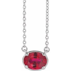 14K White Gold Lab-Grown Ruby Claw-Prong Bezel-Style 18" Necklace