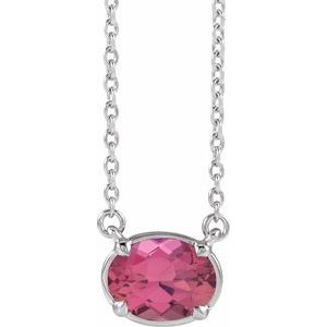 14K White Gold Natural Pink Tourmaline Claw-Prong Bezel-Style 18" Necklace
