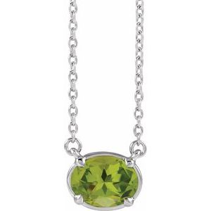 14K White Gold Natural Peridot Claw-Prong Bezel-Style 18" Necklace