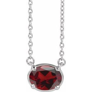 14K White Gold Natural Mozambique Garnet Claw-Prong Bezel-Style 18" Necklace