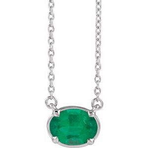 Sterling Silver Lab-Grown Emerald Claw-Prong Bezel-Style 18" Necklace