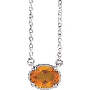 14K White Gold Natural Citrine Claw-Prong Bezel-Style 18" Necklace