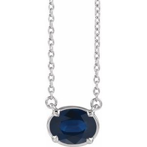 14K White Gold Lab-Grown Blue Sapphire Claw-Prong Bezel-Style 18" Necklace