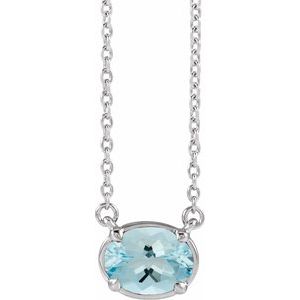 Sterling Silver Natural Aquamarine Claw-Prong Bezel-Style 18" Necklace