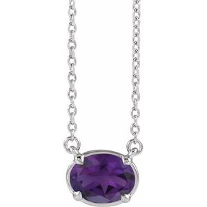 14K White Gold Natural Amethyst Claw-Prong Bezel-Style 18" Necklace
