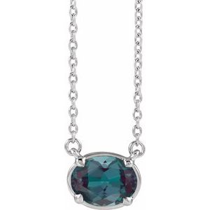14K White Gold Lab-Grown Alexandrite Claw-Prong Bezel-Style 18" Necklace