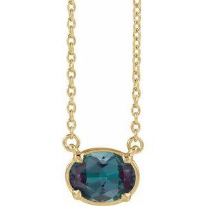 14K Yellow Gold Lab-Grown Alexandrite Claw-Prong Bezel-Style 18" Necklace