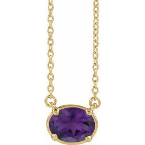 14K Yellow Gold Natural Amethyst Claw-Prong Bezel-Style 18" Necklace