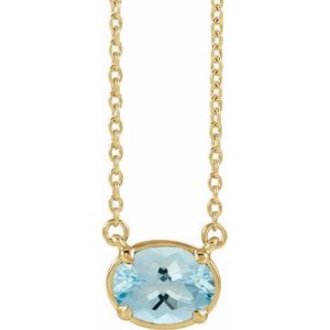 14K Yellow Gold Natural Aquamarine Claw-Prong Bezel-Style 18" Necklace
