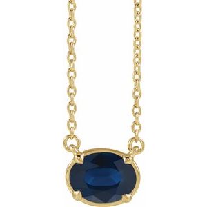 14K Yellow Gold Lab-Grown Blue Sapphire Claw-Prong Bezel-Style 18" Necklace