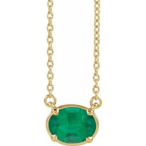 14K Yellow Gold Vermeil Lab-Grown Emerald Claw-Prong Bezel-Style 18" Necklace