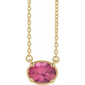 14K Yellow Gold Vermeil Natural Pink Tourmaline Claw-Prong Bezel-Style 18" Necklace