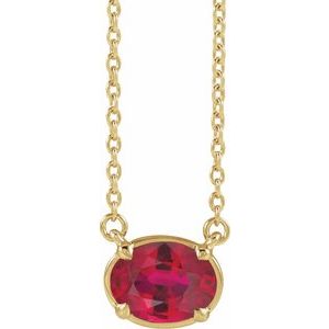10K Yellow Gold Lab-Grown Ruby Claw-Prong Bezel-Style 18" Necklace