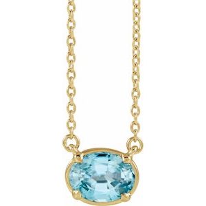 14K Yellow Gold Natural Blue Zircon Claw-Prong Bezel-Style 18" Necklace