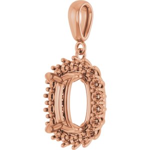 14K Rose Gold 11x9 mm Elongated Cushion Pendant Mounting – image 4