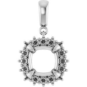 10K White Gold 9x9 mm Cushion Pendant Mounting – image 2