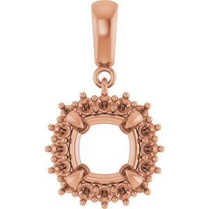 10K Rose Gold 8x8 mm Cushion Pendant Mounting – image 2