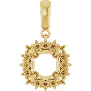 14K Yellow Gold 8x8 mm Cushion Pendant Mounting – image 2