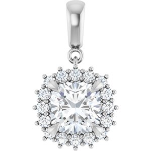 14K White Gold 8x8 mm Cushion Pendant Mounting