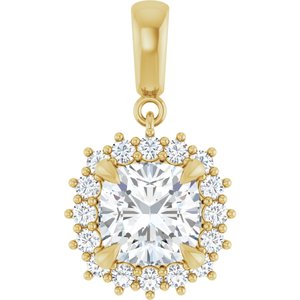 14K Yellow Gold 8x8 mm Cushion Pendant Mounting