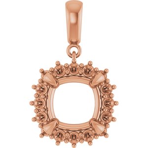 10K Rose Gold 10x10 mm Cushion Pendant Mounting – image 2