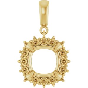 14K Yellow Gold 10x10 mm Cushion Pendant Mounting – image 2