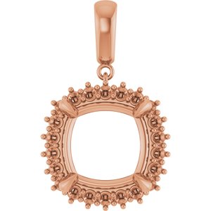 10K Rose Gold 14x14 mm Cushion Pendant Mounting – image 2