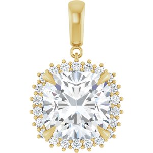 14K Yellow Gold 14x14 mm Cushion Pendant Mounting