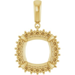 14K Yellow Gold 14x14 mm Cushion Pendant Mounting – image 2