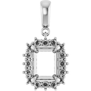 14K White Gold 9x7 mm Emerald Pendant Mounting – image 2