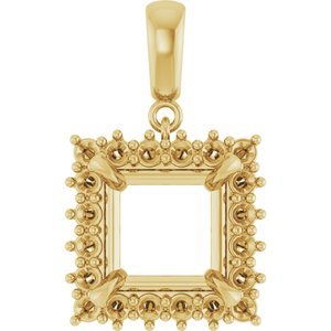 18K Yellow Gold 9x9 mm Square Pendant Mounting – image 2