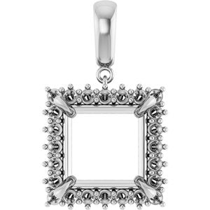 10K White Gold 12x12 mm Square Pendant Mounting – image 2