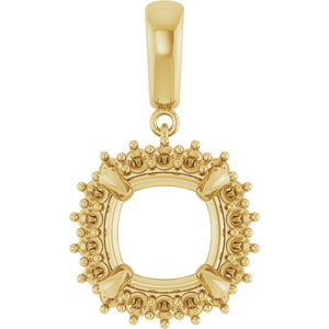 10K Yellow Gold 11x11 mm Cushion Pendant Mounting – image 2