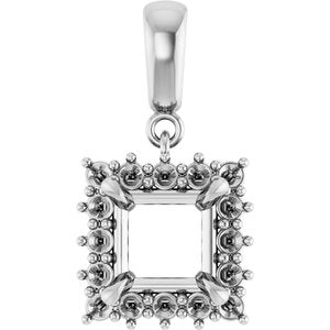 14K White Gold 6.5x6.5 mm Square Pendant Mounting – image 2