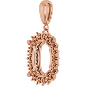 10K Rose Gold 14x10 mm Elongated Cushion Pendant Mounting – image 4