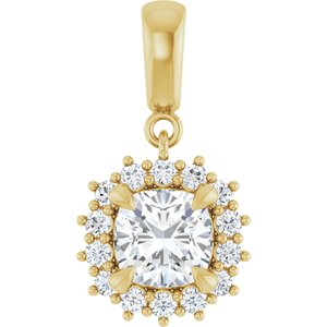 18K Yellow Gold 6.5x6.5 mm Cushion Pendant Mounting
