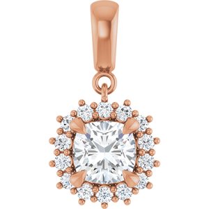 14K Rose Gold 6.5x6.5 mm Cushion Pendant Mounting
