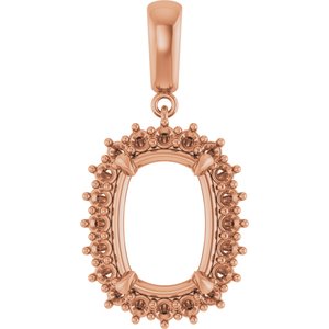 14K Rose Gold 14x10 mm Elongated Cushion Pendant Mounting – image 2