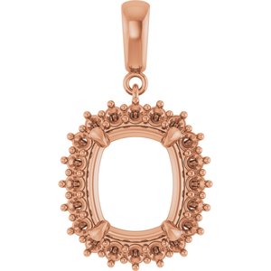 14K Rose Gold 12x10 mm Elongated Cushion Pendant Mounting – image 2