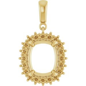 14K Yellow Gold 12x10 mm Elongated Cushion Pendant Mounting – image 2