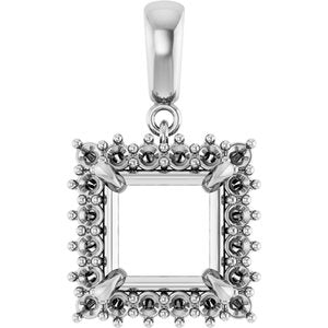 18K White Gold 8x8 mm Square Pendant Mounting – image 2