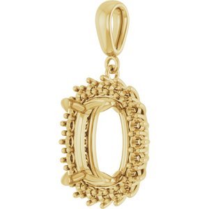 14K Yellow Gold 12x10 mm Elongated Cushion Pendant Mounting – image 4