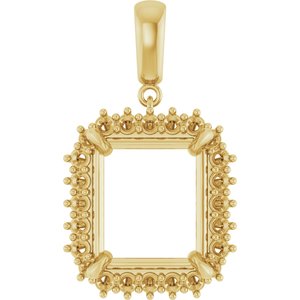 14K Yellow Gold 15x13 mm Emerald Pendant Mounting – image 2