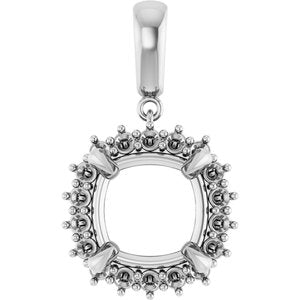 18K White Gold 12x12 mm Cushion Pendant Mounting – image 2