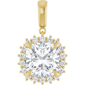 10K Yellow Gold 12x12 mm Cushion Pendant Mounting