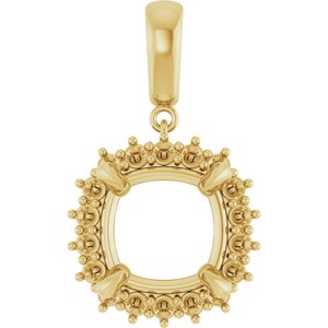 10K Yellow Gold 12x12 mm Cushion Pendant Mounting – image 2
