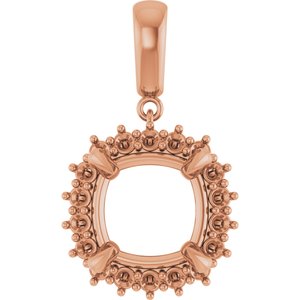 14K Rose Gold 12x12 mm Cushion Pendant Mounting – image 2