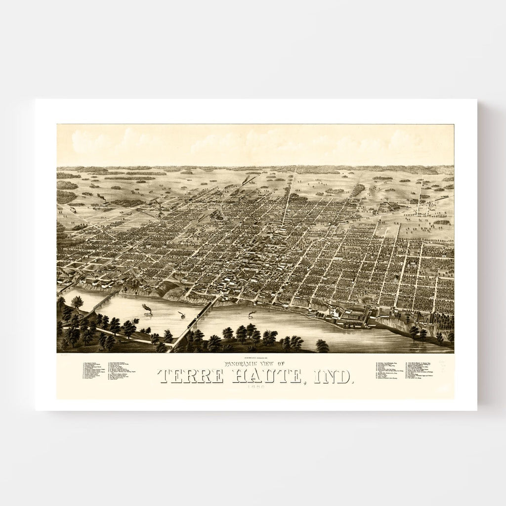 Vintage Map of Terre Haute, Indiana 1880